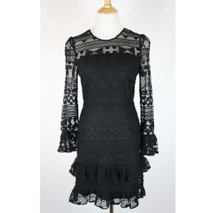 Parker Black Small Ruffle Lace Mini Dress